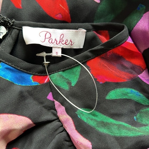 PARKER JEWELED Silk Floral Faux Wrap Dress Long Sleeve V Neck Black Sz S NEW - Picture 9 of 11